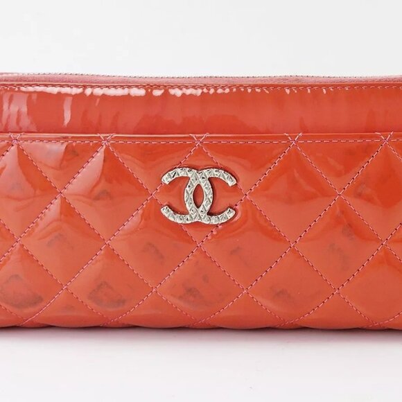 Authentic CHANEL Orange Patent Leather CC Long Wallet Zipper Coin - Picture 2 of 11